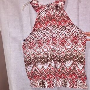 Ashley Stewart sleeveless blouse coral and brown